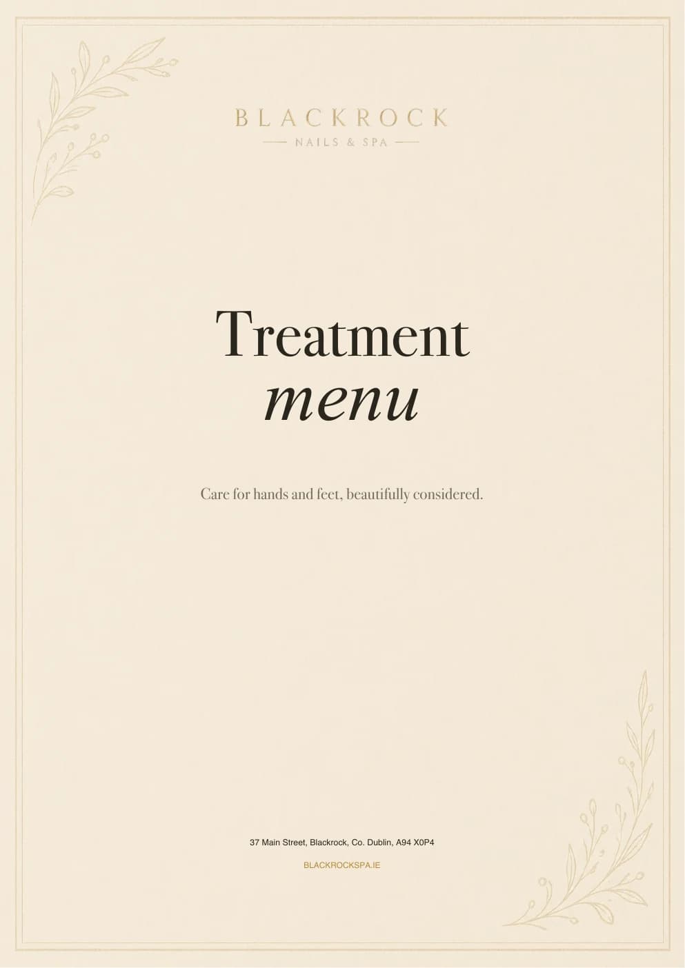 Blackrock Nails and Spa treatment menu cover
